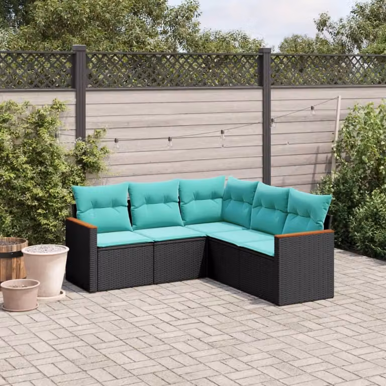 Maison Exclusive - Set di 5 divani da giardino con cuscini, polyrattan nero