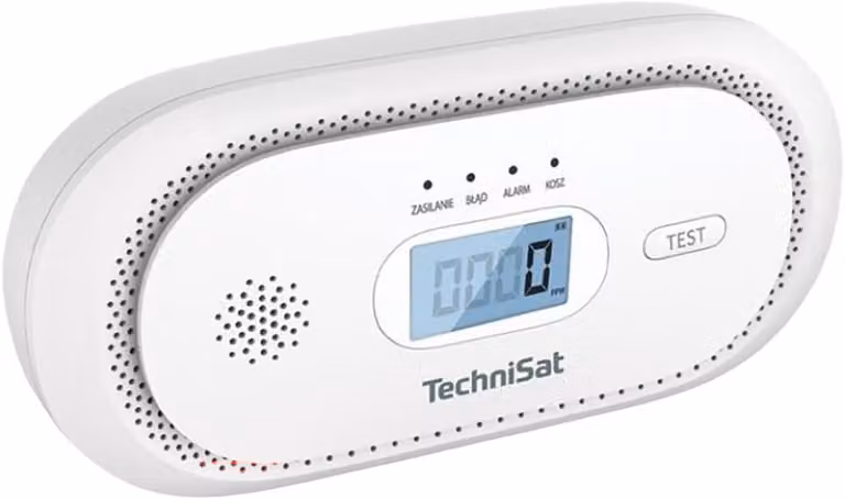 Rilevatore di monossido di carbonio con allarme sonoro, marca Technisat, colore bianco