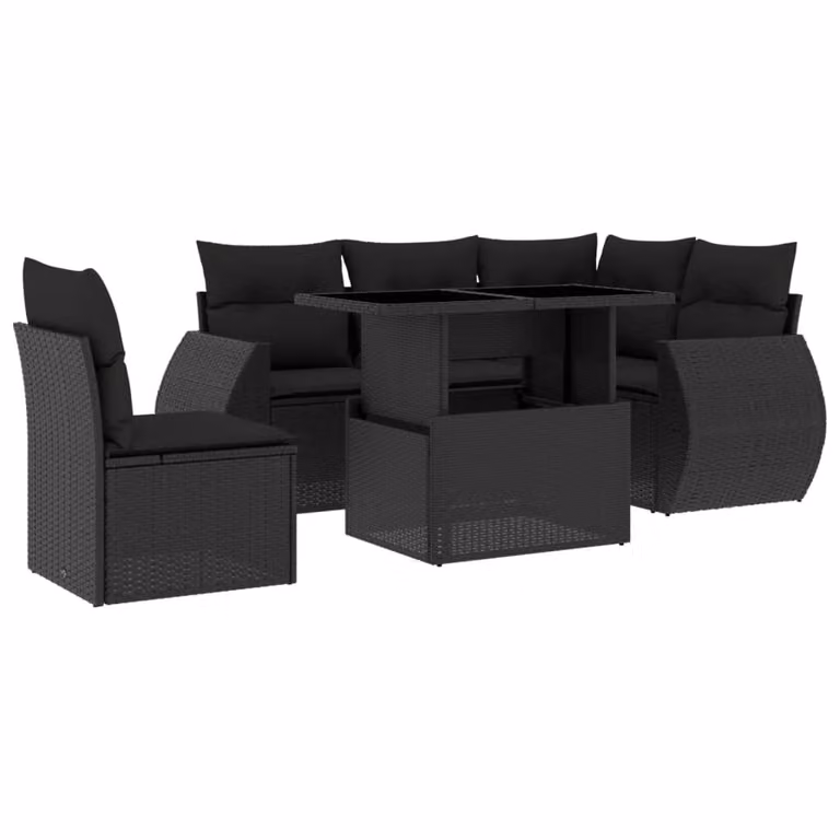 Set Divano da Giardino 6 pz con Cuscini Nero in Polyrattan