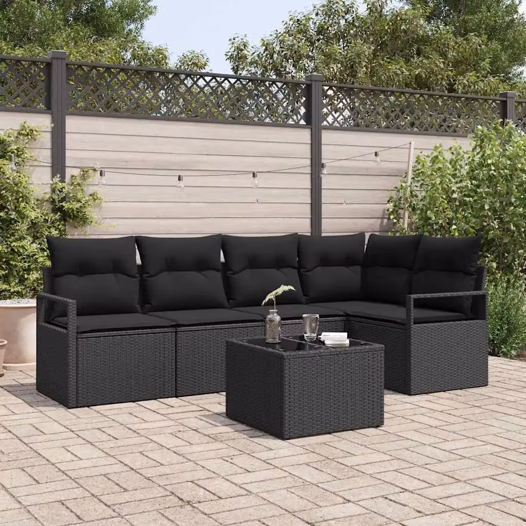 Set di divani da giardino vidaXL in polyrattan nero con cuscini e tavolino da caffè per esterno – 1