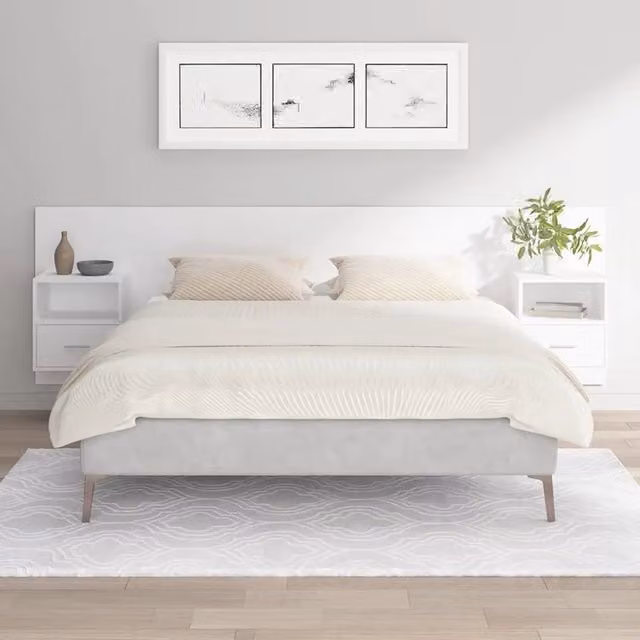 Testiera per Letto con Comodini in Legno Multistrato Bianco 3115716