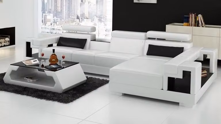 L-Form Sofa Couch Polster Garnitur Wohnlandschaft Design Ecksofa Leder Weiß
