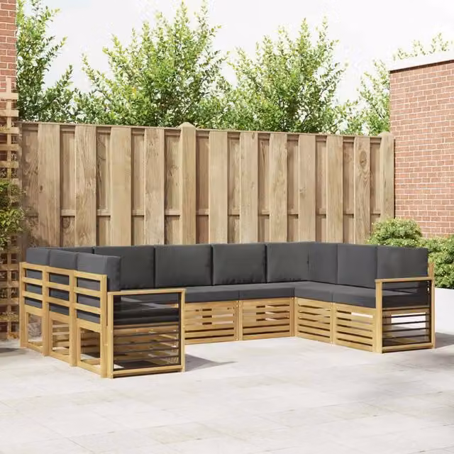 Set di divani da esterno a L vidaXL in legno di acacia con cuscini, Bianco e Antracite – 1