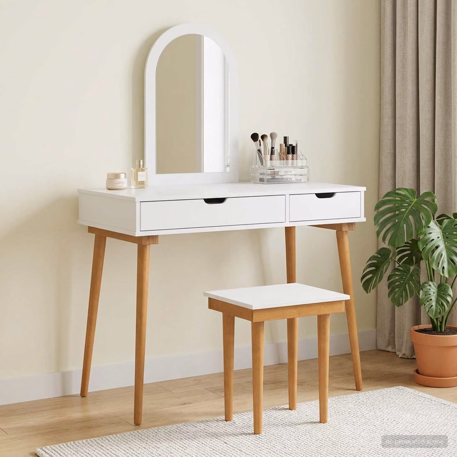 Set Tavolo da Trucco vidaXL FAUSKE 3 pz Bianco L: 100 cm, P: 50 cm, H: 143 cm