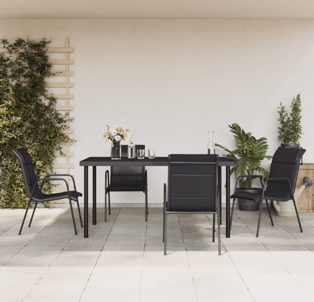 The Living Store Set da pranzo da giardino 5 pezzi in acciaio e textilene nero