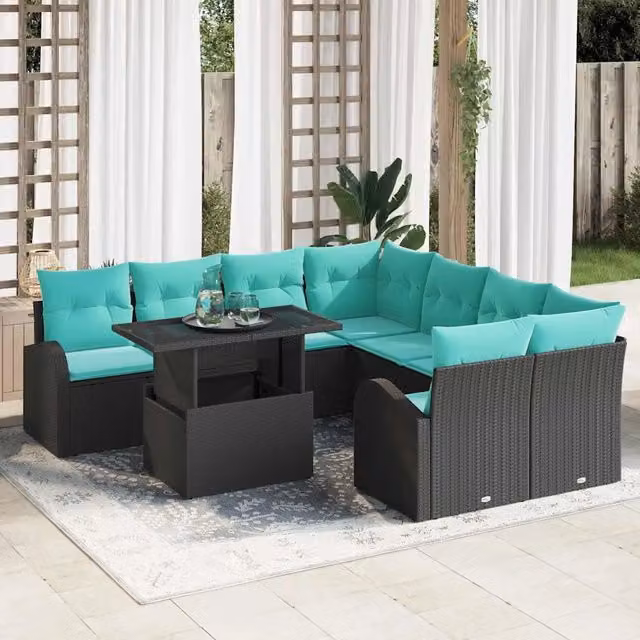 Set Divano da Giardino 9 pz Nero Rattan in Polipropilene 3357359
