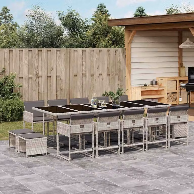 vidaXL Set da Pranzo da Giardino 15 pz in Polyrattan con Cuscini e Tavolo in Vetro Grigio Antracite
