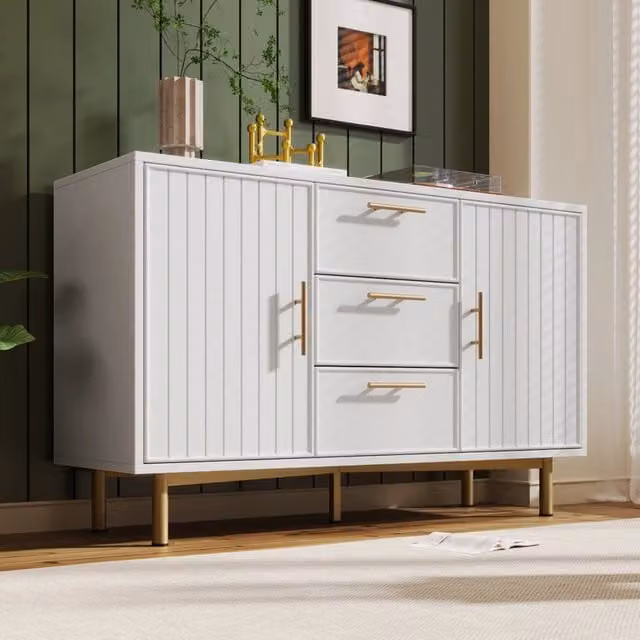 Cassettiera moderna con 2 ante, 3 cassetti e ripiani regolabili, per soggiorno e camera da letto, bianca, 120 × 40 × 75 cm