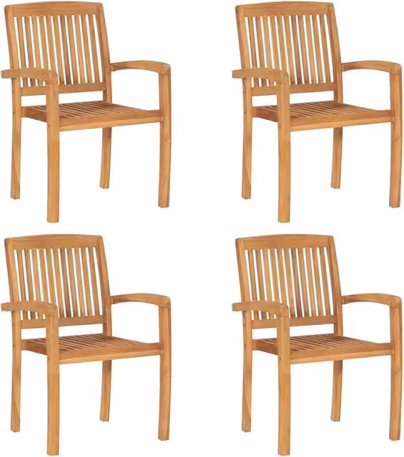 Sedie da Giardino Impilabili 4 pz con Cuscini Massello di Teak 3073264