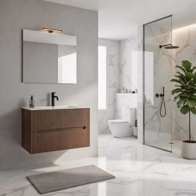 Composizione mobile bagno sospeso con cassetti cm 90 cannettato mod. STICK - Noce Gold