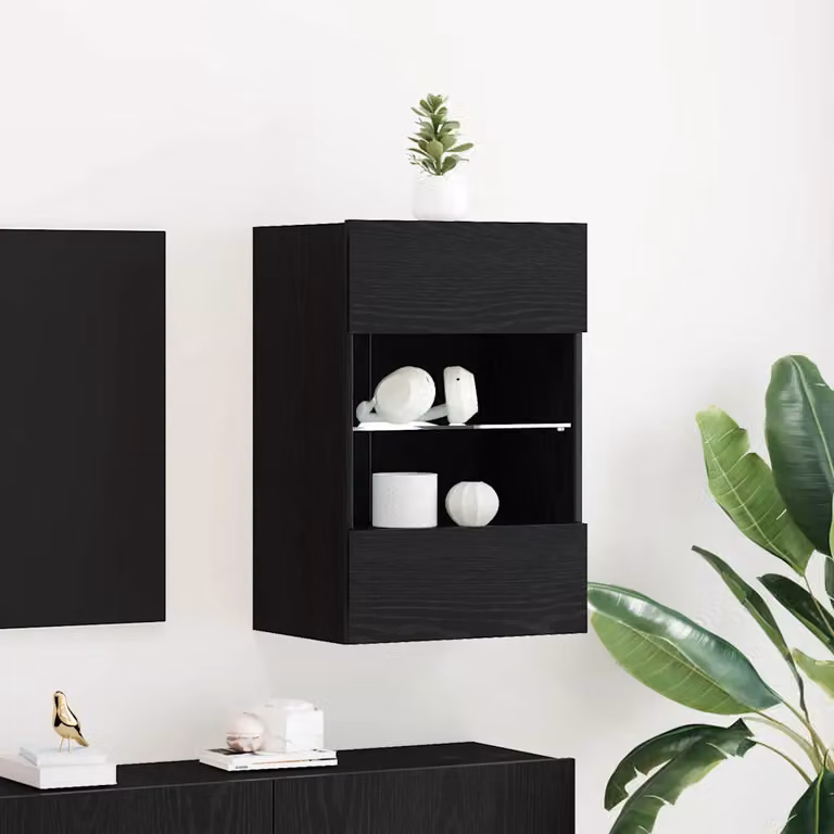 Set mobile TV moderno vidaXL in legno MDF nero con illuminazione integrata L: 40 cm, P: 30 cm, H: 60,5 cm
