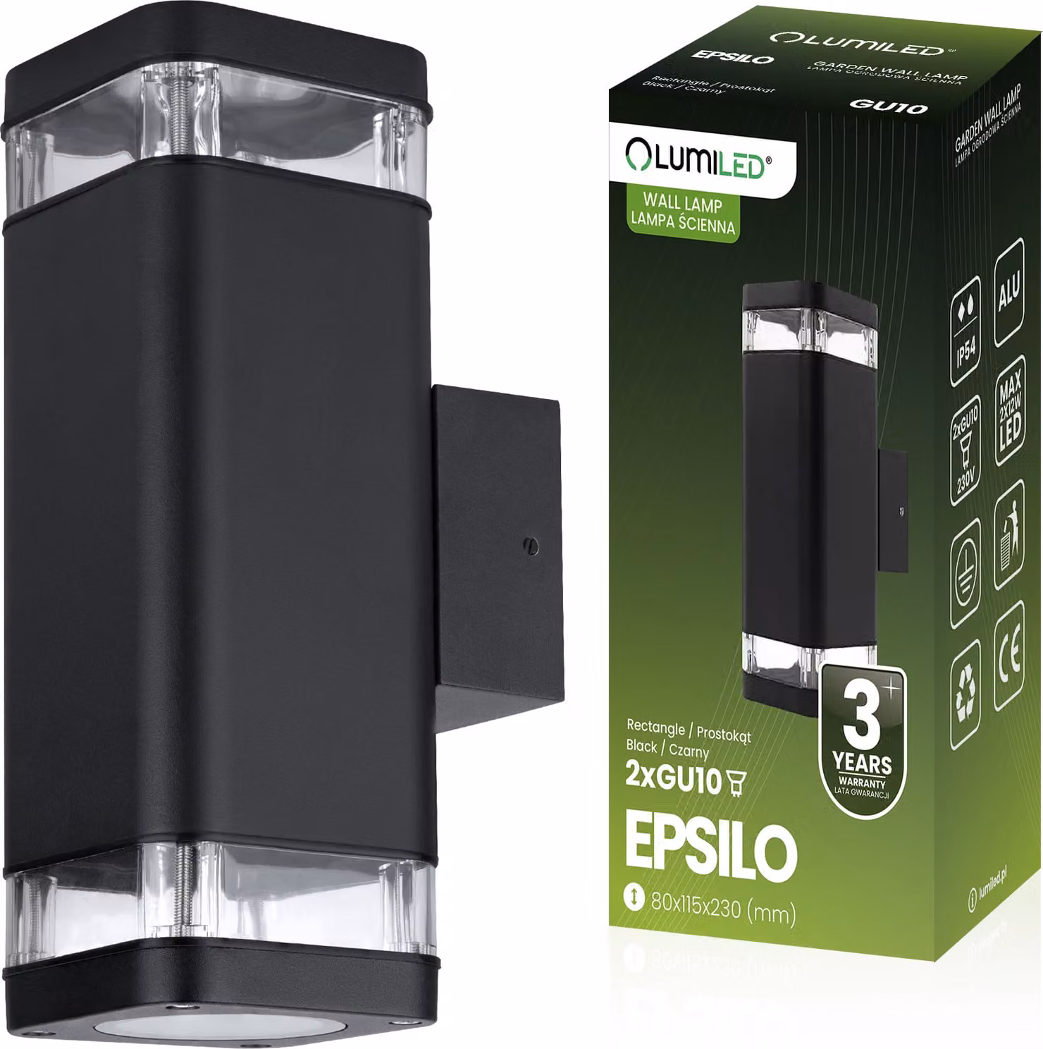 LUMILED lampada da parete per esterni lampada da parete per esterni presa GU10 illuminazione esterna applique da giardino luce terrazza casa facciata IP54 nero sopra e sotto