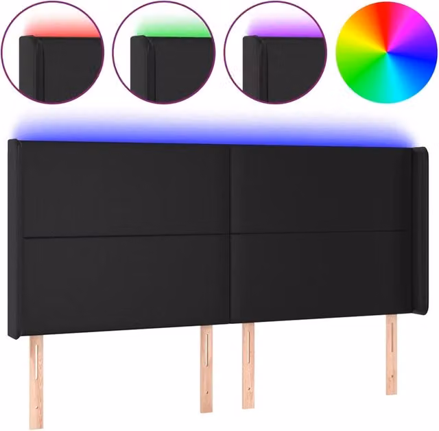 Testiera | Testata a LED Nera 203x16x118/128 cm in Similpelle