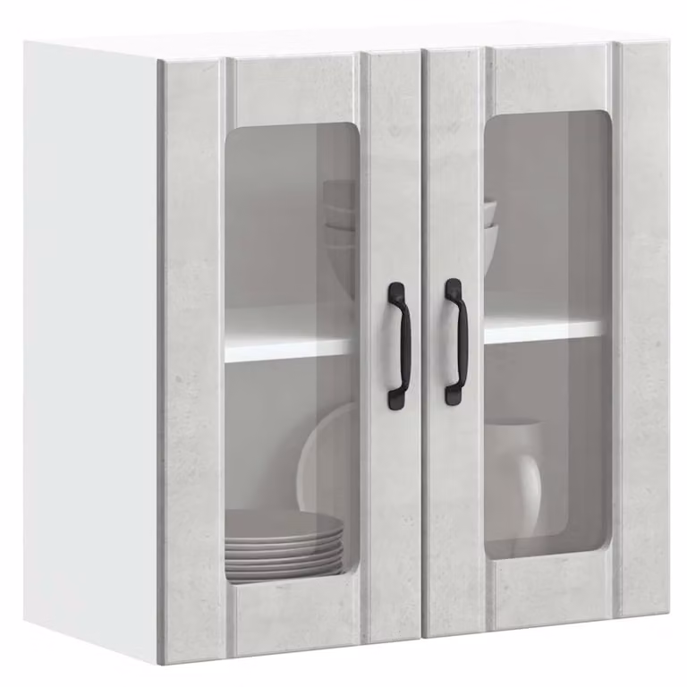 Pensile da cucina moderno vidaXL con ante in vetro e ripiani interni, colore grigio, L: 60 cm, H: 60 cm, P: 31 cm