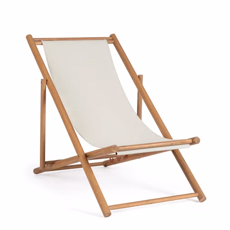 Set di sdraio MONSARAZ in legno di acacia e tessuto bianco