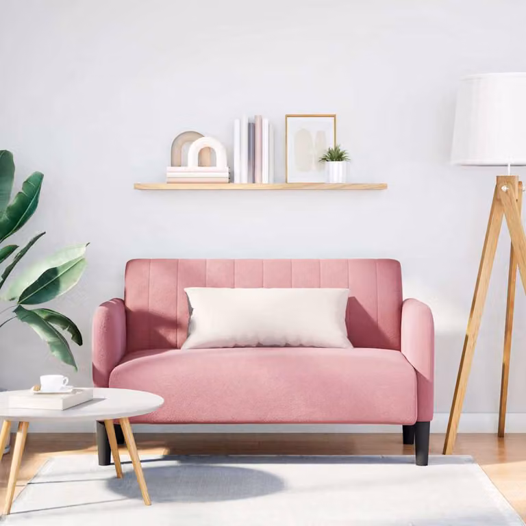 Divanetto vidaXL in velluto rosa, design moderno, L: 124 cm, P: 68 cm, H: 74 cm