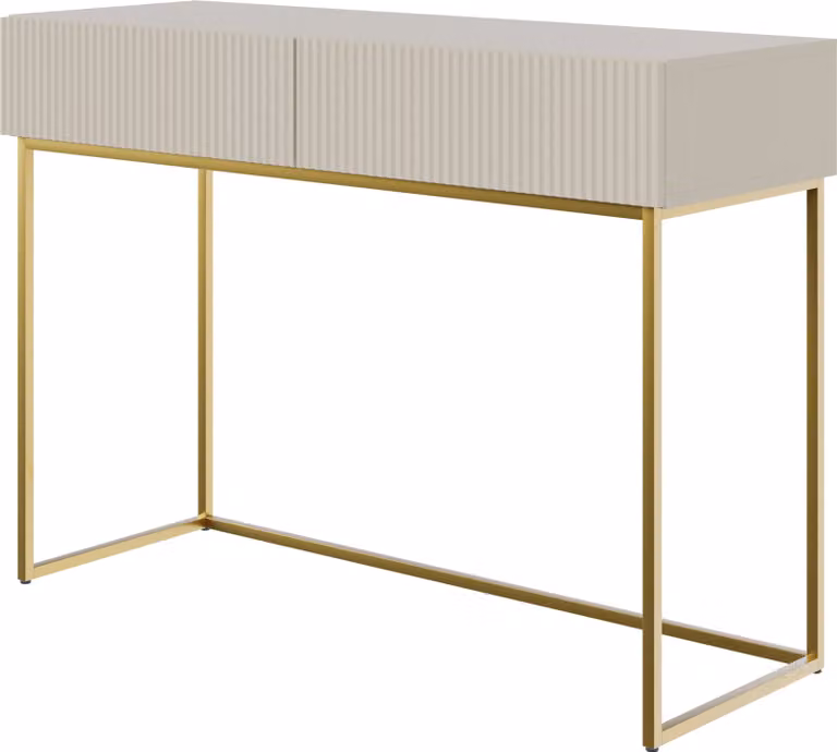 Selsey VELDIO - Comodino con due cassetti e struttura in metallo dorato, grigio-beige taupe, 110 cm