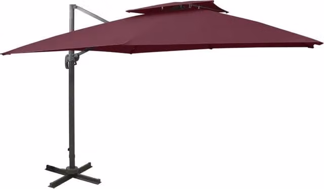 Ombrellone a braccio con doppia copertura in poliestere e alluminio rosso bordeaux L 300 x P 300 cm, H 258 cm