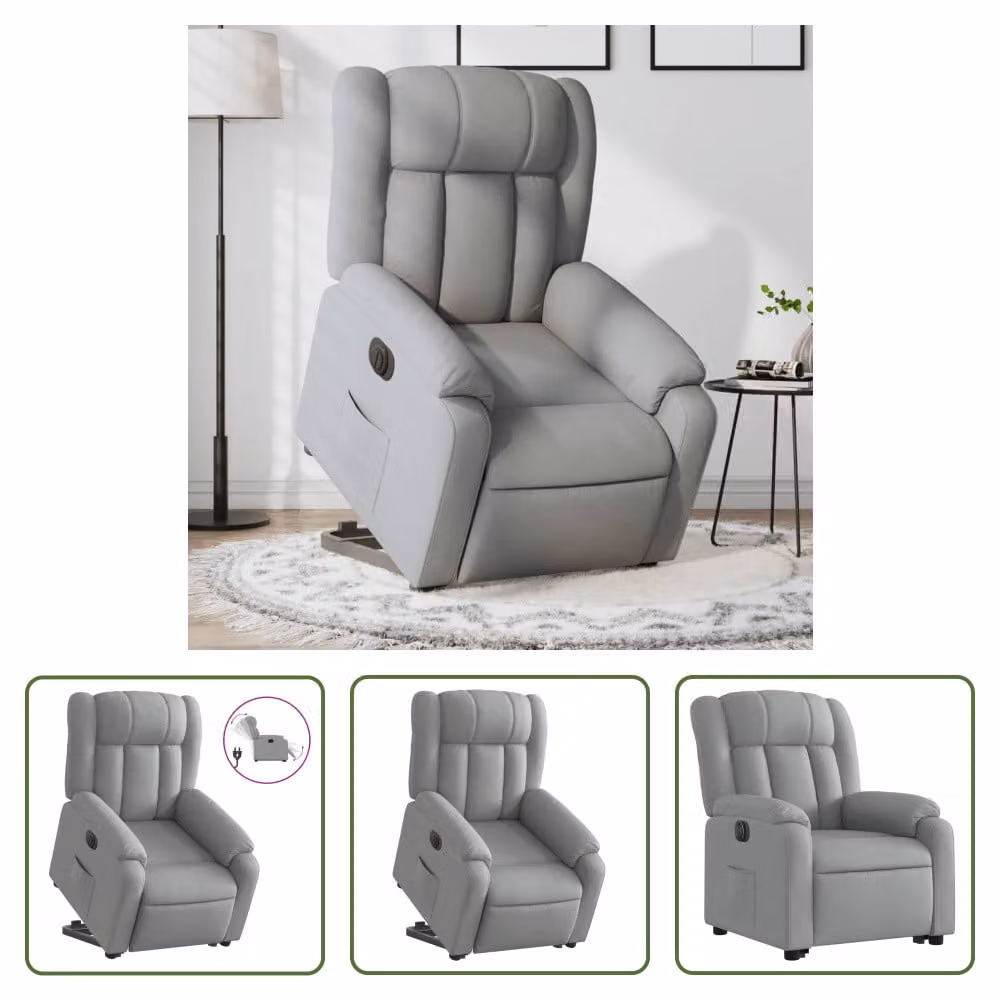 The Living Store Poltrona relax con supporto elettrico in tessuto grigio chiaro