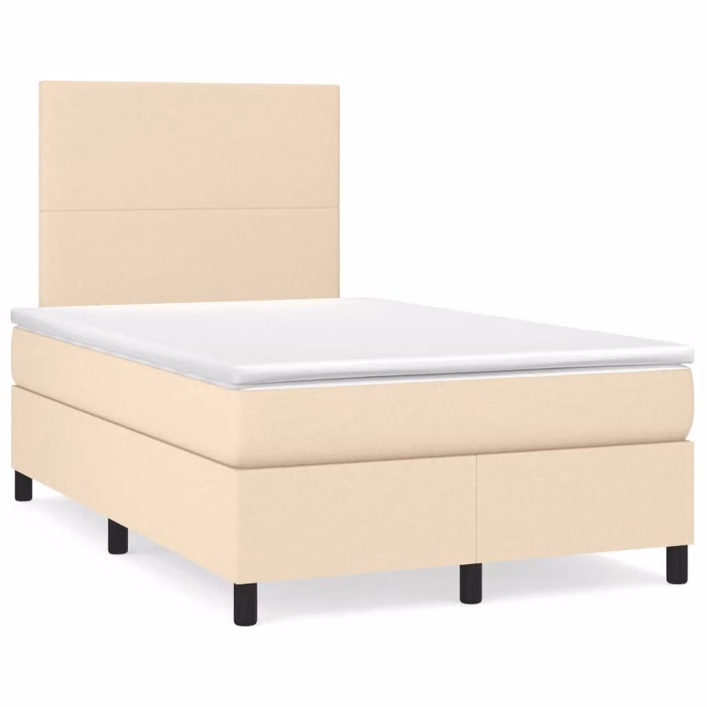 vidaXL Giroletto a Molle con Materasso Ibrido in Tessuto Beige e Bianco L/P/H: 120 x 200 cm
