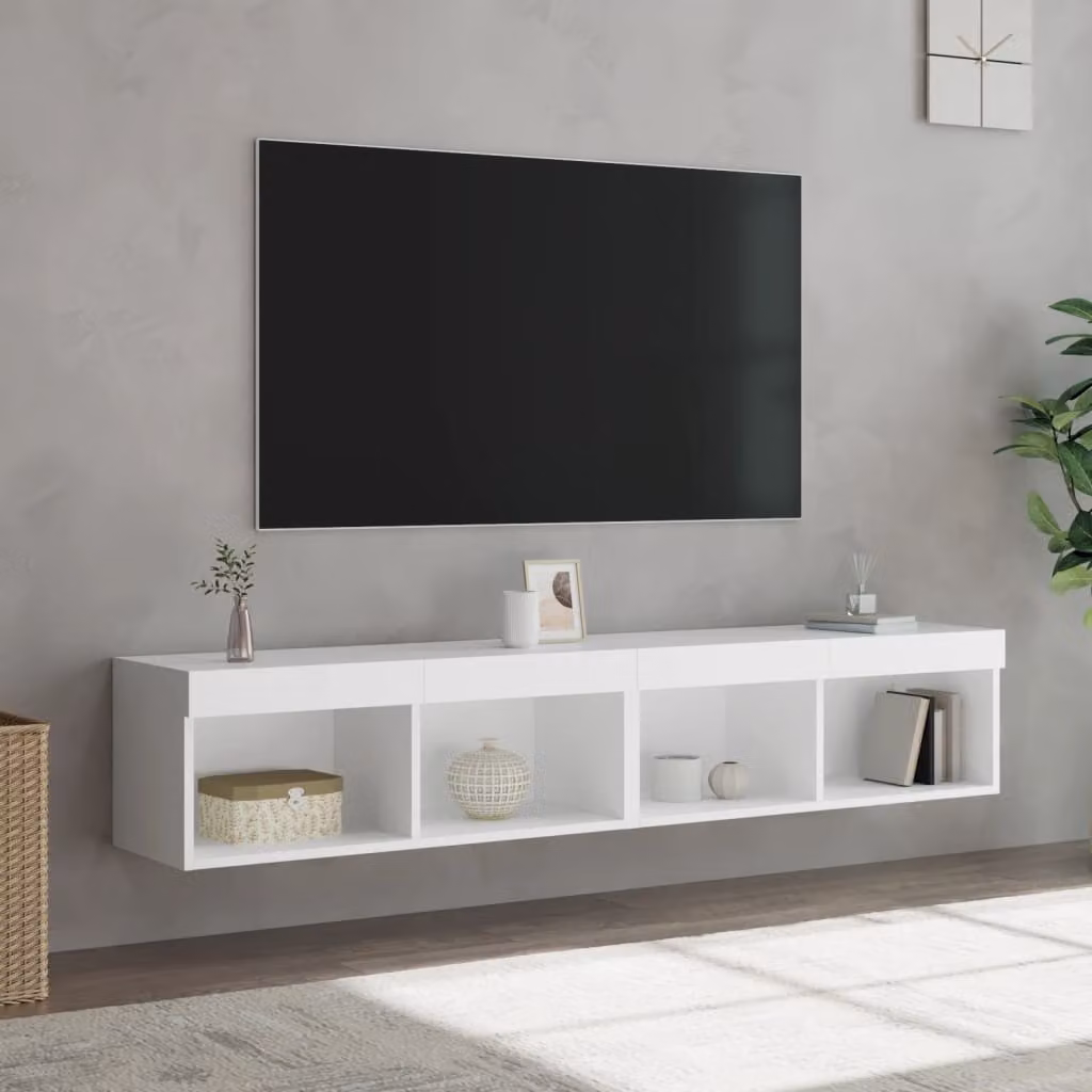 Set di 2 mobili porta TV vidaXL bianchi con luci LED integrate, design moderno a parete, L 80 cm x P 30 cm x H 30 cm