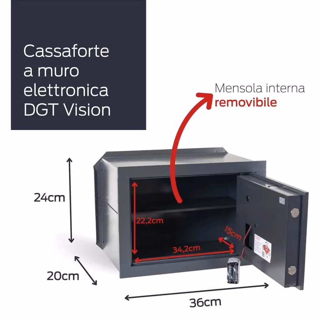 Cassaforte da muro elettronica Cisa Art. 82710 con chiusura a combinatore in acciaio L: 36 cm, H: 24 cm, P: 20 cm – 2