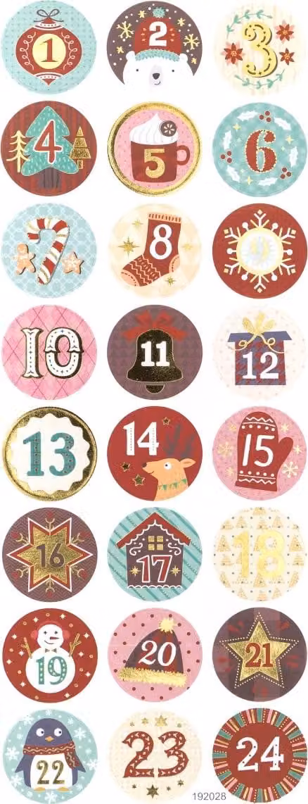 Elementi adesivi per il calendario dell'avvento 24 pezzi.