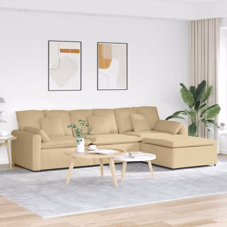 vidaXL Divano Modulare a L in Velluto Reversibile con Poggiapiedi e Cuscini, Verde Grigio Beige