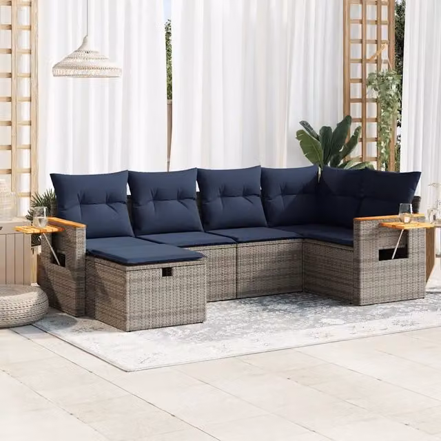 Set Divano da Giardino 6 pz con Cuscini Grigio in Polyrattan 3325974