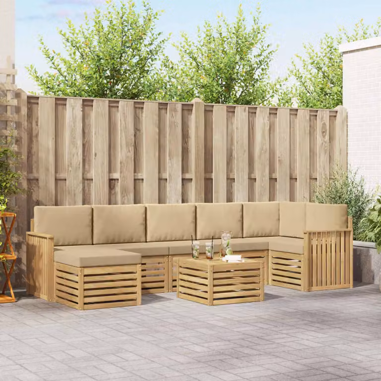vidaXL Set di divani da esterno 8 pz in legno di acacia con cuscini Bianco e Beige