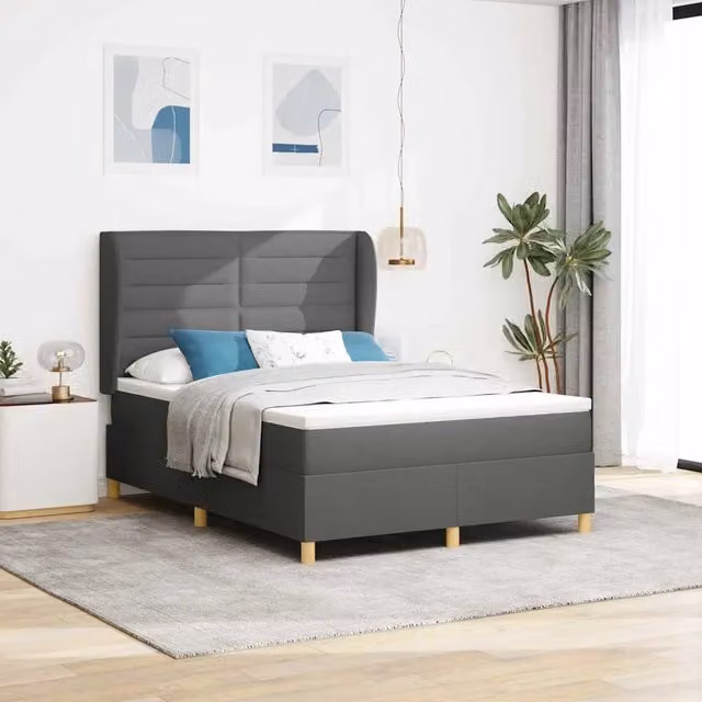 Letto moderno con materasso ibrido vidaXL in tessuto grigio con cassetti L/P/H: 140 x 190 x 128 cm