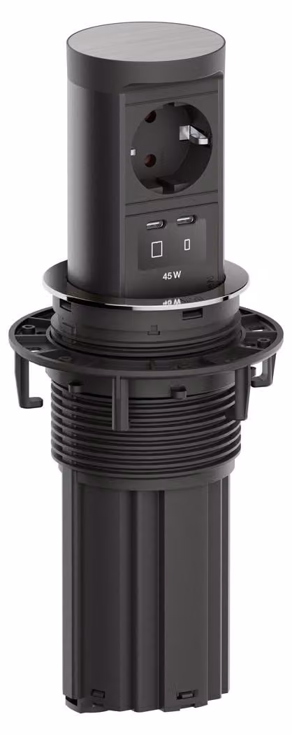 BACHMANN ELEVATOR2 1xCEE7/3 1xUSB C/C45W, aspetto in acciaio inossidabile, 2,0 m AEH