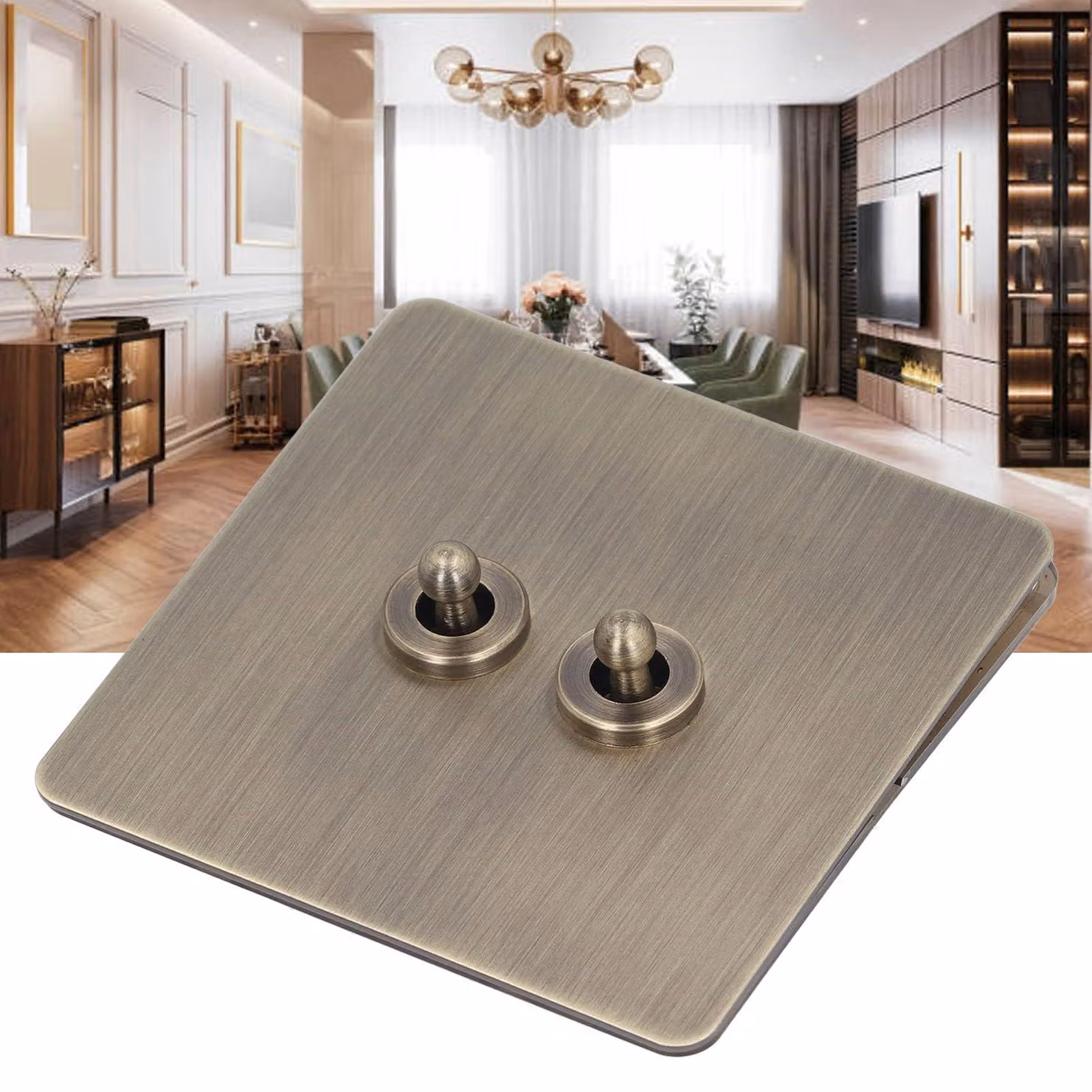 Interruttore a due vie, in bronzo anticato, acciaio inossidabile, 86x86 mm