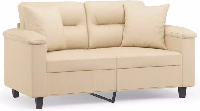 Divano | Divano da soggiorno | Sofa a 2 Posti con Cuscini Crema 120 cm Tessuto Microfibra