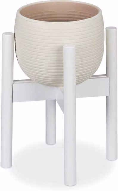 Supporto per piante in bambù regolabile in altezza, adatto per vasi fino a 32 cm, colore bianco