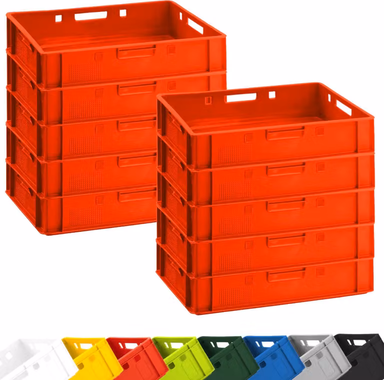 BURI - Cassa per carne E1, 10 pezzi - Cassa da magazzino 60x40x12,5 cm - Cassa da macelleria Eurobox proveniente dalla Germania - Adatta al contatto con gli alimenti, robusta, impilabile