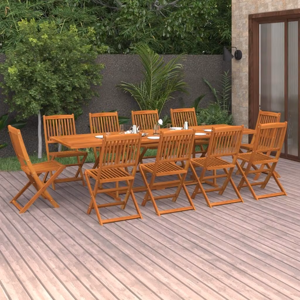 The Living Store 11 pezzi. Set da pranzo da giardino in legno massiccio di acacia
