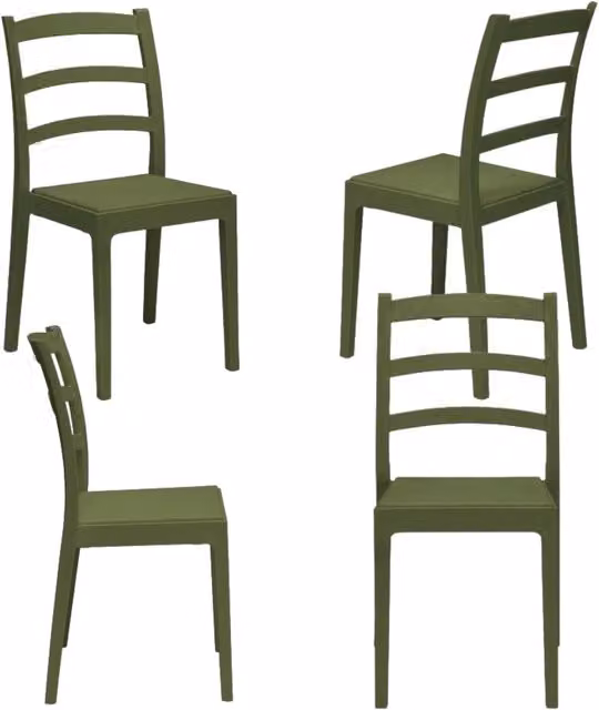 Set 4 Sedie in polipropilene REA, MADE IN ITALY, impilabile, resistente ai raggi UV, design classico, ideale per sala da pranzo, cucina, sala d’attesa, bar, ristoranti o giardino, colore Verde Oliva
