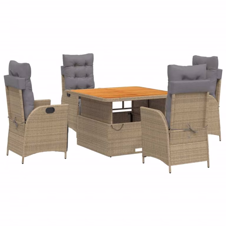Set da Pranzo da Giardino 5 pz con Cuscini Beige in Polyrattan