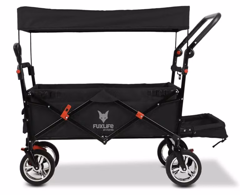 FUXLIFE by FUXTEC Carrello a mano FX-CT800 Comfort pieghevole - Nero | Carrello da trasporto con tettuccio parasole | Estensione interna Schwarz