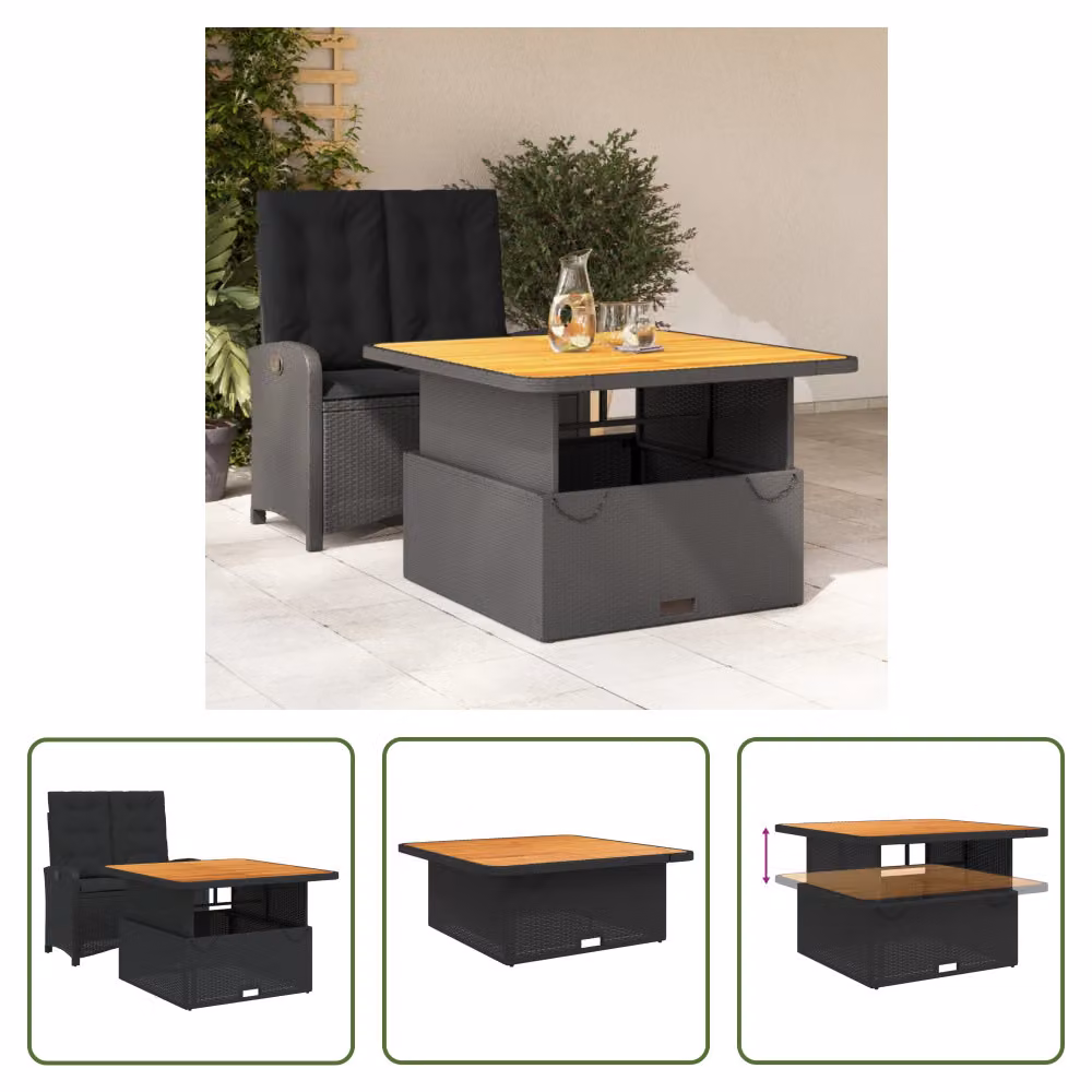 The Living Store Set da pranzo da giardino a 2 pezzi con cuscini in poly rattan nero