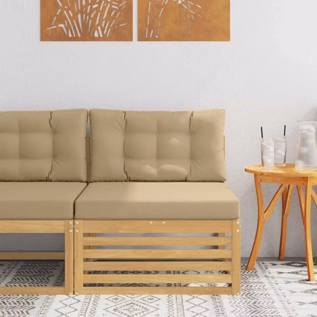 Divano centrale componibile per esterno in legno di acacia massello bianco e beige