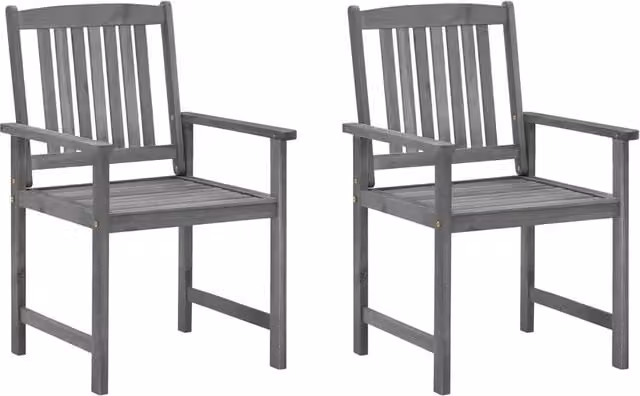 Set di 2 sedie da giardino vidaXL in legno massello di acacia con cuscini grigi e rossi con braccioli