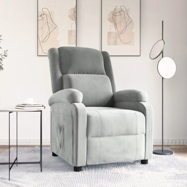 Poltrona Reclinabile Relax vidaXL in Velluto Grigio con Braccioli e Regolazione Manuale