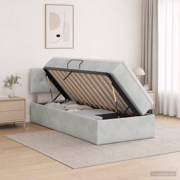 Letto con contenitore vidaXL in velluto grigio chiaro, L 100 x P 200 cm