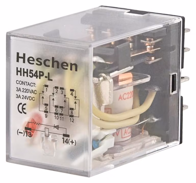 Relè multifunzione 4PDT con bobina, 3A 220V AC/24V DC, 14 morsetti e indicatore LED