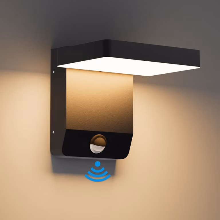 Lampada da parete esterna a LED con sensore, 20W, 1540 lumen, grado di protezione IP65, colore nero