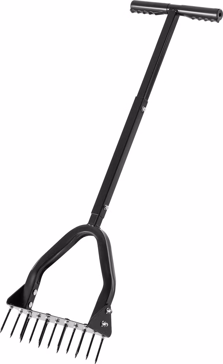 SucceBuy Arieggiatore manuale per prato 23,5 cm, aeratore con 15 punte metalliche e impugnatura a T, strumento per l'aerazione del terreno compattato, ideale per la cura del giardino e del prato, nero