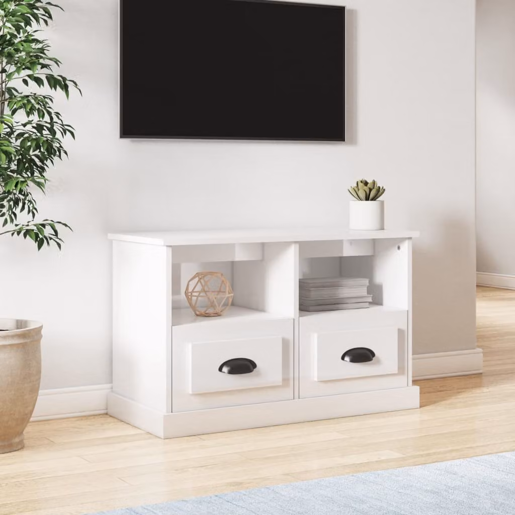 vidaXL Mobile Porta TV Moderno Bianco Lucido in Legno L: 80 cm, P: 35 cm, H: 50 cm
