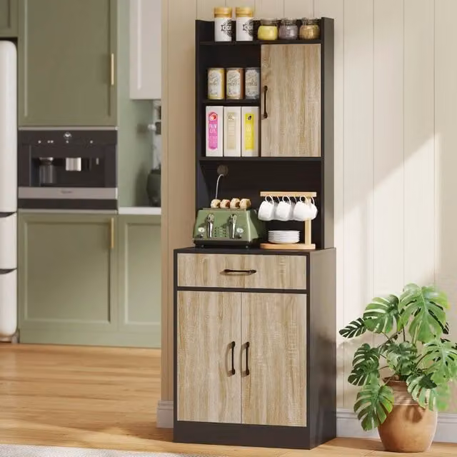Armadio da cucina REDOM moderno con piano di lavoro, effetto legno naturale e nero, L: 60 cm, P: 40 cm, H: 180 cm – 1